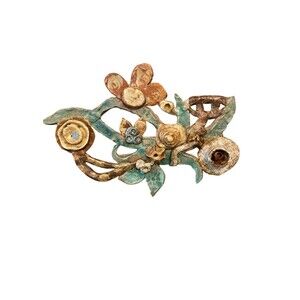 Handmade Unique Ceramic Folk Art Pottery Floral Wall Decor Sculpture